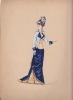 Aquarelle Originale gouachée costume Belle Epoque Portrait Femme Mode Chapeau . collection Guillaume APOLLINAIRE