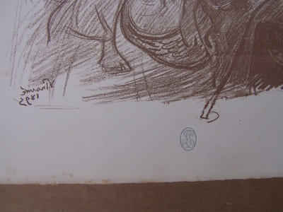 Femmes arabes à la fontaine - lithographie originale en bistre,à la sanguine.