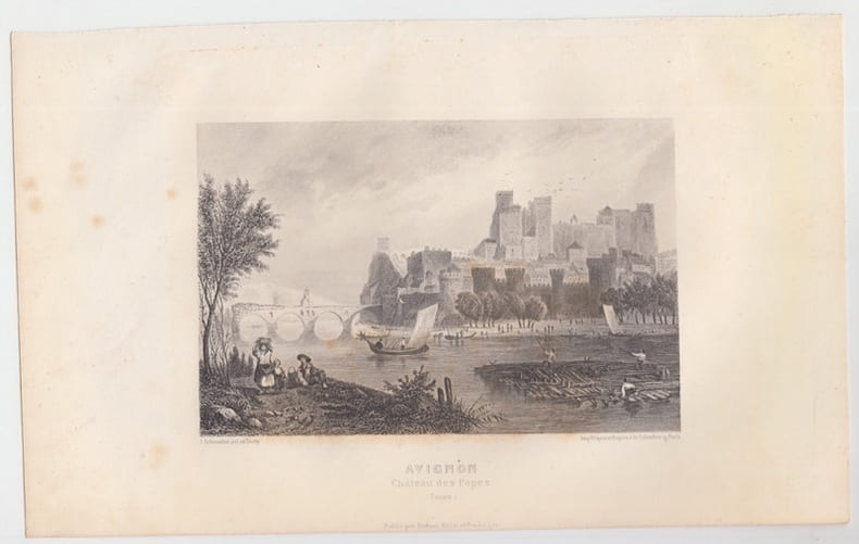 AVIGNON , CHATEAU des PAPES - Eau forte. SCHROEDER J. [ DESSIN et GRAVURE ]