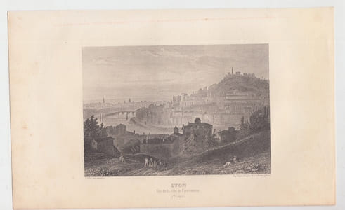 LYON , VUE de la Côte de FOURVIERE - Eau forte