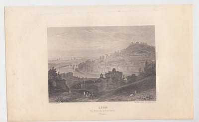 LYON , VUE de la Côte de FOURVIERE - Eau forte