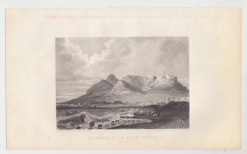 LA TABLE ET LA VILLE DU CAP (Afrique) - Eau forte. L&eacute;onie Chollet grav&eacute; par Samuel Chollet