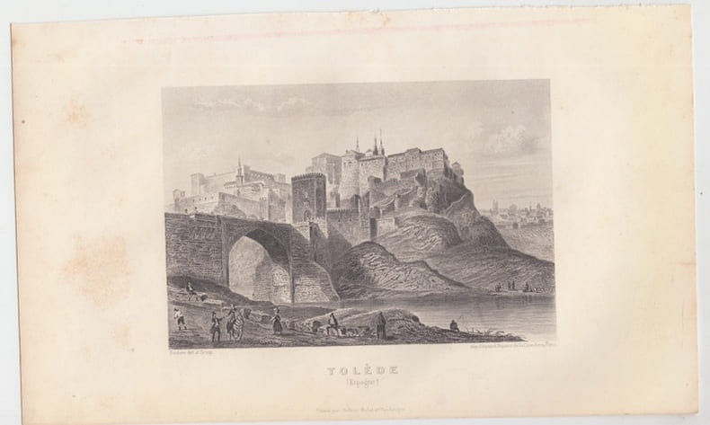 Tolede, (Espagne) - Eau forte GRAVURE ,print. Saunier