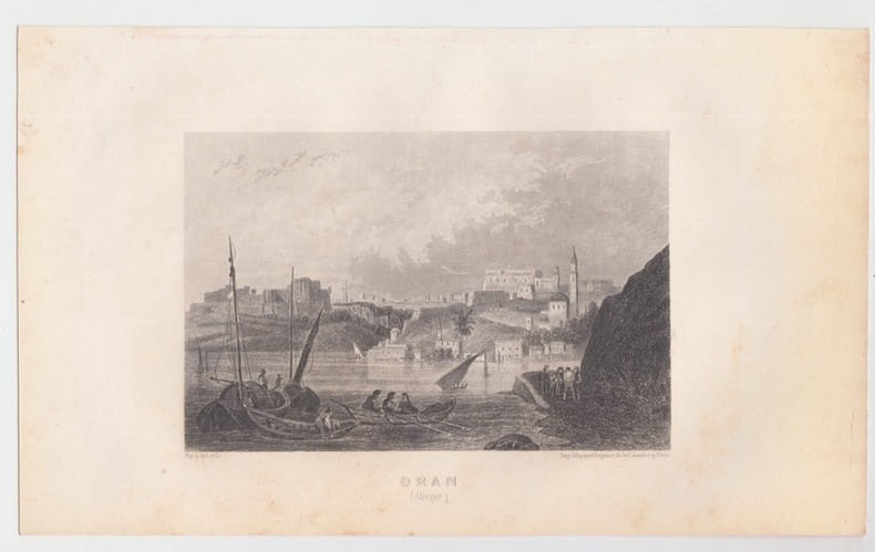 Ville d'Oran en Alg&eacute;rie -  Eau forte Gravure ancienne - Afrique. Nyon