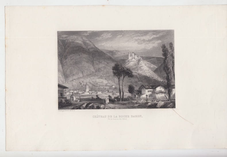 chateau de la roche,  Eau forte gravure print. Rouargue freres,