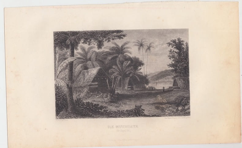 ILE MUTHUATA archipel viti  Eau forte Gravure originale en taille-douce sur acier dessin&eacute;e par Aubert, grav&eacute;e par Aubert. . Aubert,