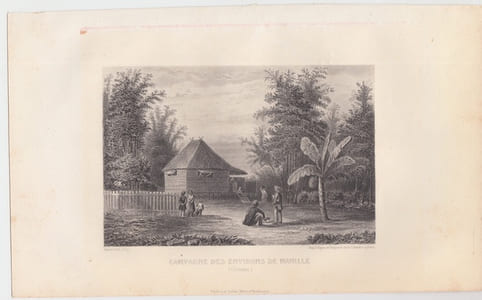 Campagne Des Environs De Manille, Océanie- Eau forte Gravure originale en taille-douce sur acier dessinée par Aubert, gravée par Aubert.