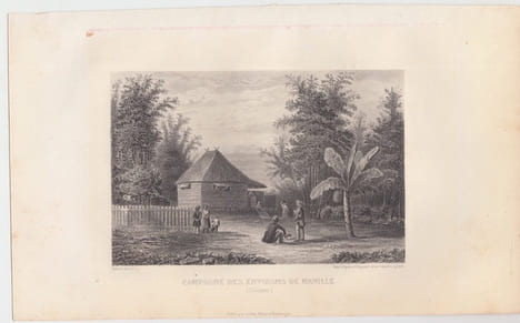 Campagne Des Environs De Manille, Océanie- Eau forte Gravure originale en taille-douce sur acier dessinée par Aubert, gravée par Aubert. . Aubert,