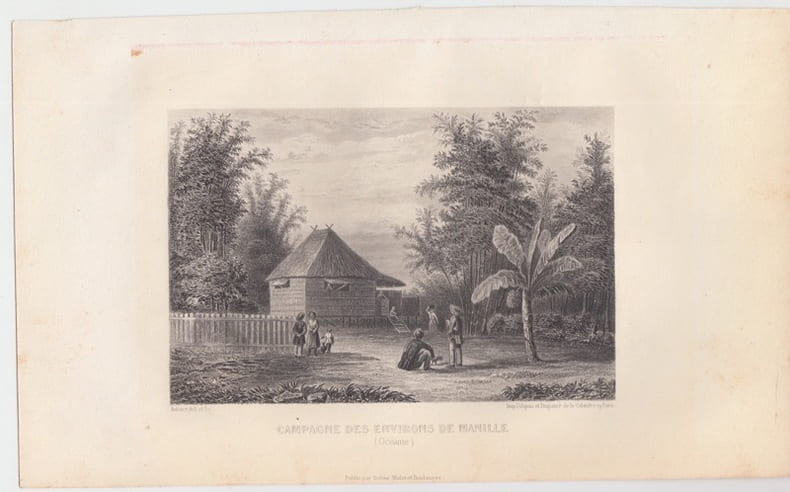 Campagne Des Environs De Manille, Oc&eacute;anie-  Eau forte Gravure originale en taille-douce sur acier dessin&eacute;e par Aubert, grav&eacute;e par Aubert. . Aubert,