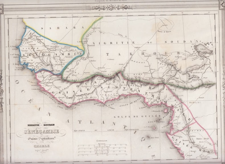NEGRITIE ou SOUDAN ,SENEGAMBIE et GUINEE sept.- carte. CHARLE