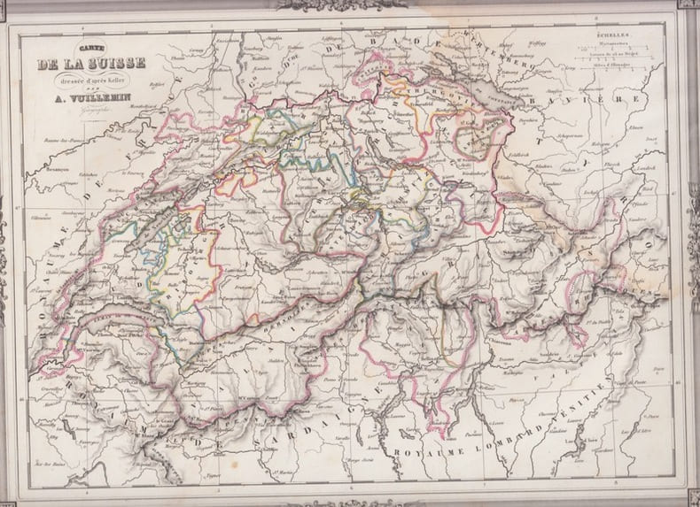 carte de la Suisse dress&eacute;e d'apr&eacute;s Keller. VUILLEMIN