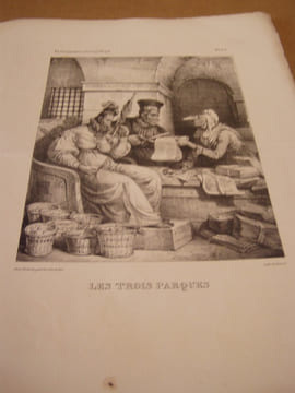 LES TROIS PARQUES - Lithographie. Attribué à Ferogio, François-Fortuné-Antoine (Marseille, 02–04–1805 - Paris, en 1888), dessinateur