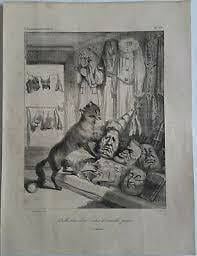 Belles têtes, dit-il ; mais de cervelle point (Lafontaine.) -Lithographie originale sur Velin blanc.. Attribué à Traviès de Villers, Charles Joseph ...