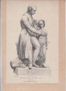 Monument de la statue de Bichat à Bourg-en-Bresse Lithographie originale sur Velin blanc.