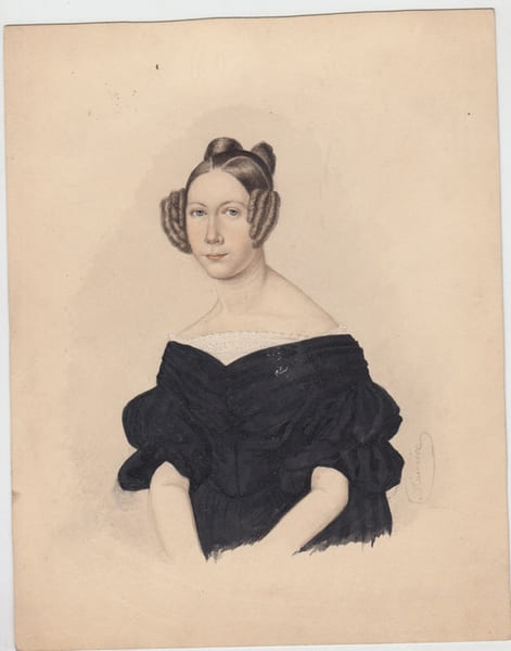 Aquarelle Originale gouach&eacute;e portrait Femme sign&eacute;e ?. collection Guillaume APOLLINAIRE