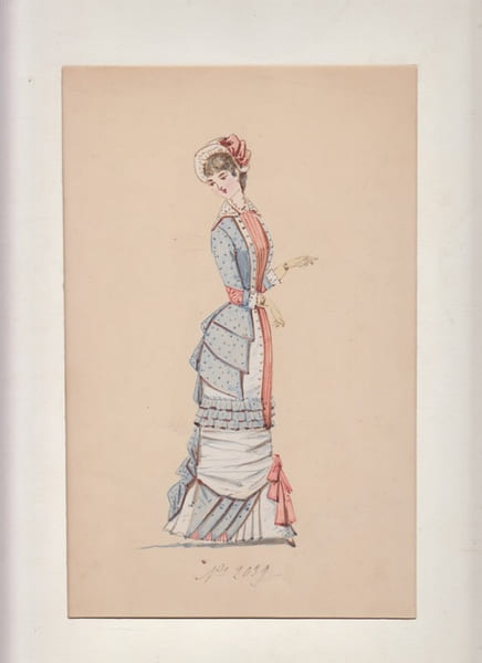 Aquarelle Originale gouach&eacute;e costume  Femme Mode N&deg;2039. collection Guillaume APOLLINAIRE