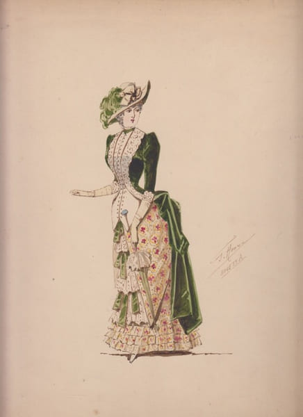 Aquarelle Originale gouach&eacute;e costume  Femme Mode  sign&eacute;e avec num&eacute;ro. collection Guillaume APOLLINAIRE