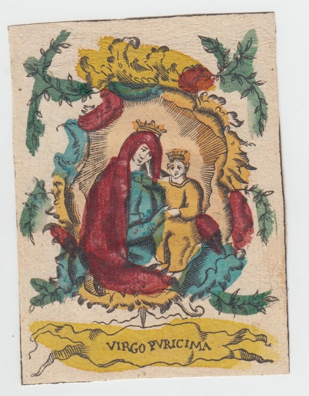 image pieuse ancienne ,miniature VIRGO PURICIMA. 