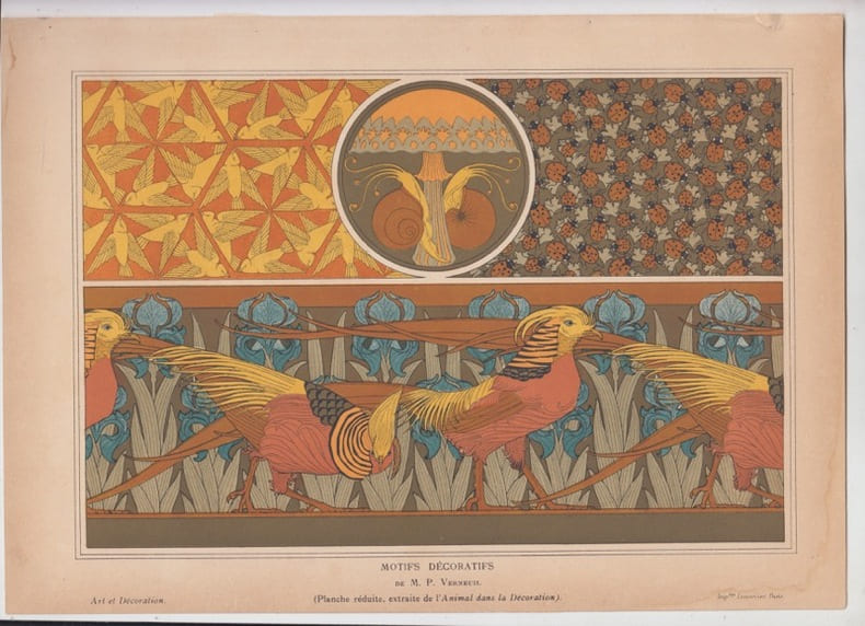 chromolithographie Gravure Art Nouveau Lithographie Iris Coccinelle Escargot Faisant 1898 Lithographie. VERNEUIL M P 