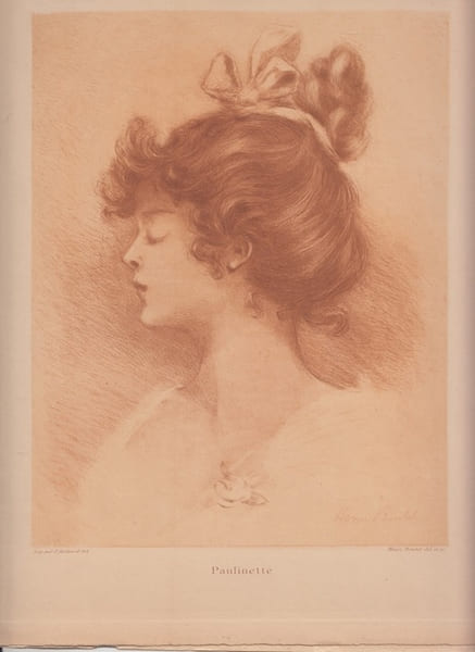 Profil de jeune fille, Paulinette Gravure eau-forte pointe seche en sanguine. Henri BOUTET 