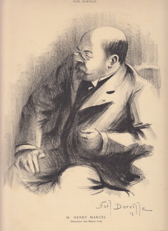 Portrait de Henry MARCEL ,directeur des Beaux-Arts,lithographie en noir. DORVILLE Noel