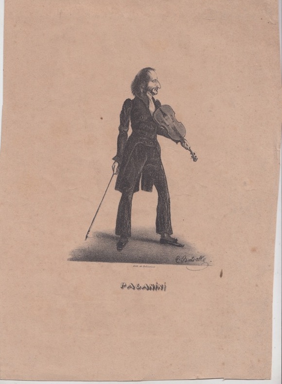 Portrait de Paganini, print Ganzfigurbildnis, Profil, beim Musizieren. BATSALLE