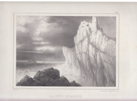 LA COTE ESCARPEE - Lithographie originale -Etudes de marine 26. PERROT F.- L Turgis; Ferdinand Perrot;Etudes de marine