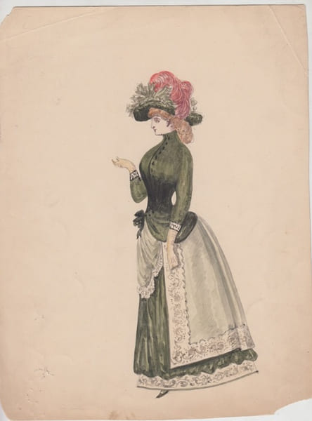 Aquarelle Originale gouach&eacute;e costume  Femme Mode  . collection Guillaume APOLLINAIRE