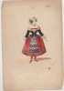 Aquarelle Originale gouachée costume XIXe s.,  Femme Mode  avec numéro signée Nourdillat ?. collection Guillaume APOLLINAIRE