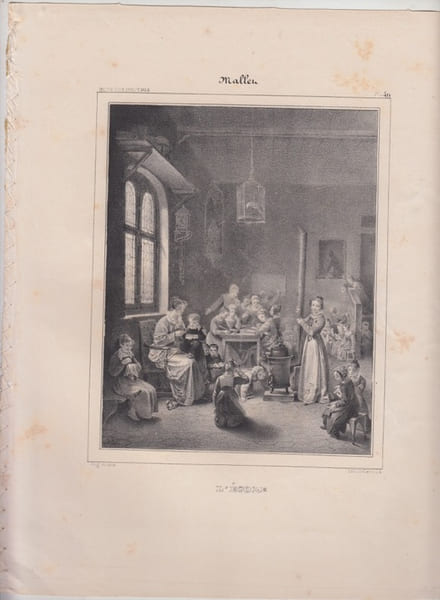 L'ECOLE - Lithographie originale. REVUE DES PEINTRES- 