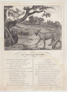 FABLE Le Coq et le Renard GRAVURE authentique-original print Edition Taille Douce