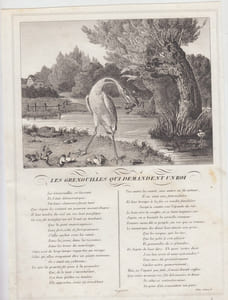 FABLE LES GRENOUILLES QUI DEMANDENT UN ROI - GRAVURE authentique-original print Edition Taille Douce