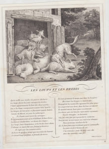 FABLE LES LOUPS ET LES BREBIS - GRAVURE authentique-original print Edition Taille Douce