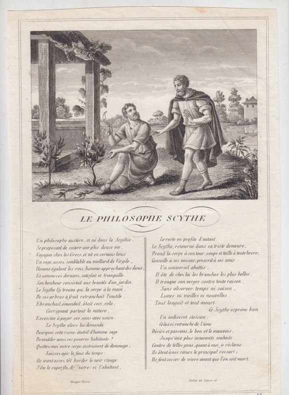 FABLE  LE PHILOSOPHE SCYTHE - GRAVURE authentique-original print Edition Taille Douce. Jean De LA FONTAINE