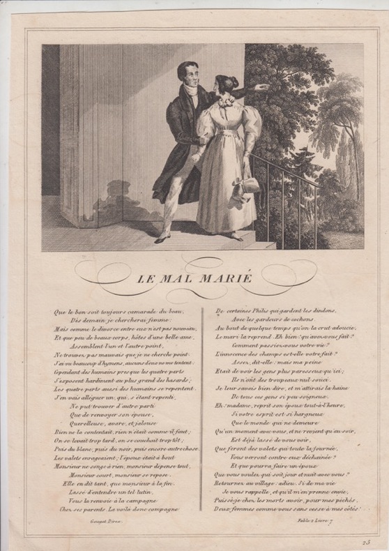 FABLE LE MAL MARIE  - GRAVURE authentique-original print Edition Taille Douce. Jean De LA FONTAINE