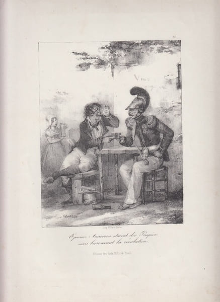 Epicure Anacreon &eacute;taient des Pompiers mais avant la r&eacute;volution... - Lithographie originale d&eacute;but XIX &egrave;me. CHARLET (Nicolas-Toussaint)