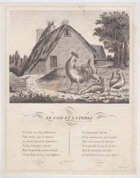 FABLE LE COQ ET LA PERLE - GRAVURE authentique-original print Edition Taille Douce. Jean De LA FONTAINE