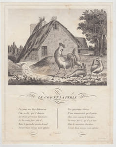 FABLE LE COQ ET LA PERLE - GRAVURE authentique-original print Edition Taille Douce