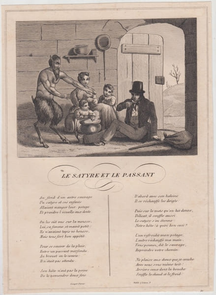 FABLE LE SATYRE ET LES PASSANTS  - GRAVURE authentique-original print Edition Taille Douce. Jean De LA FONTAINE