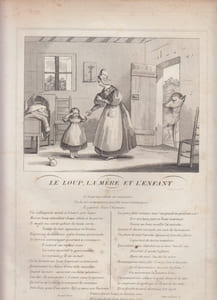 FABLE LE LOUP,LA MERE ET L'ENFANT - GRAVURE authentique-original print Edition Taille Douce