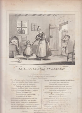 FABLE LE LOUP,LA MERE ET L'ENFANT - GRAVURE authentique-original print Edition Taille Douce. Jean De LA FONTAINE
