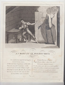 FABLE LA MORT ET LE MALHEUREUX - GRAVURE authentique-original print Edition Taille Douce. Jean De LA FONTAINE