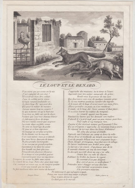 FABLE  LE LOUP ET LE RENARD  - GRAVURE authentique-original print Edition Taille Douce. Jean De LA FONTAINE