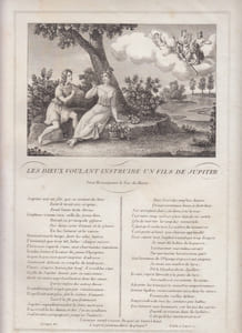 FABLE LES DIEUX VOULANT INSTRUIRE UN FILS DE JUPITER - GRAVURE authentique-original print Edition Taille Douce