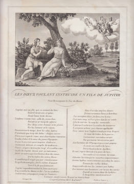 FABLE LES DIEUX VOULANT INSTRUIRE UN FILS DE JUPITER - GRAVURE authentique-original print Edition Taille Douce. Jean De LA FONTAINE