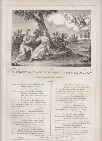 FABLE LES DIEUX VOULANT INSTRUIRE UN FILS DE JUPITER   - GRAVURE authentique-original print Edition Taille Douce. Jean De LA FONTAINE