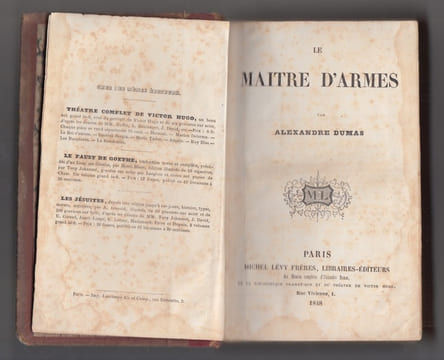 Alexandre Dumas Le maître d'armes.Paris : Michel Lévy frères, libraires-éditeurs, 1848.312 pages relié avec Tourghenief (Tourgueneff) (Tourgueniev) ...