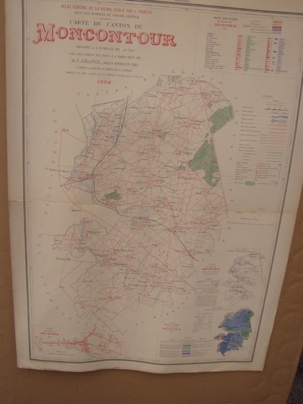 Carte du canton de MONCONTOUR  dressé à l'échelle de 1/40 000, par M. C. Grange, agent-voyer en chef du département, extrait de  l' Atlas général de ...