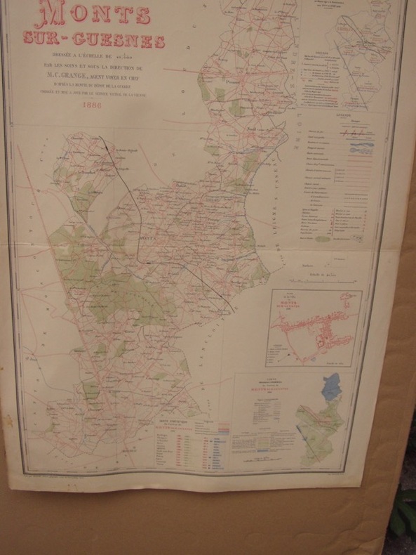 Carte du canton de MONTS sur GUESNE  dressé à l'échelle de 1/40 000, par M. C. Grange, agent-voyer en chef du département, extrait de  l' Atlas ...