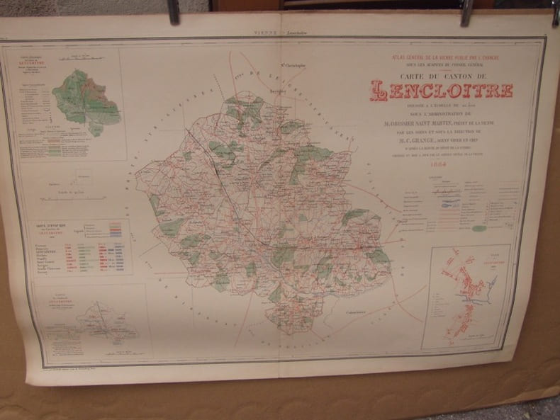 Carte du canton de LENCLOITRE  dress&eacute; &agrave; l'&eacute;chelle de 1/40 000, par M. C. Grange, agent-voyer en chef du d&eacute;partement, extrait de  l' Atlas g&eacute;n&eacute;ral de ...